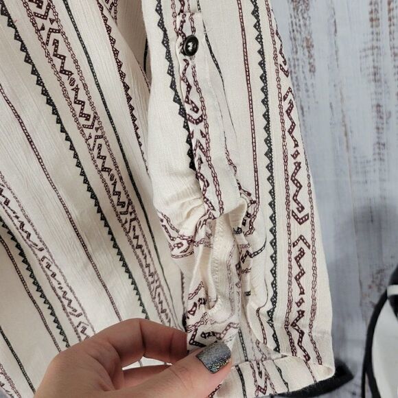 ANGIE Small 100% Rayon Western Cowgirl Boho Chic Aztec Oversized Tunic Blouse - Picture 4 of 8